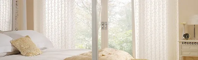 White patterned vertical blinds